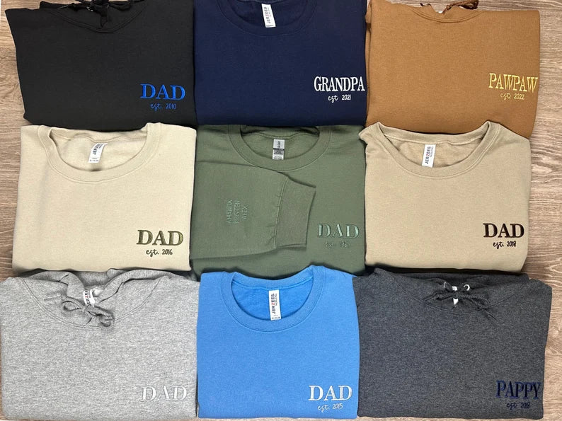 Custom Embroidered | Dad Est Sweatshirt | Kids Names on Sleeve