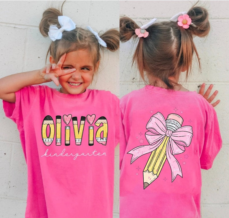 Kid Back to School Shirt|First Day of School Shirt|Custom Pencil Kids Name Shirt