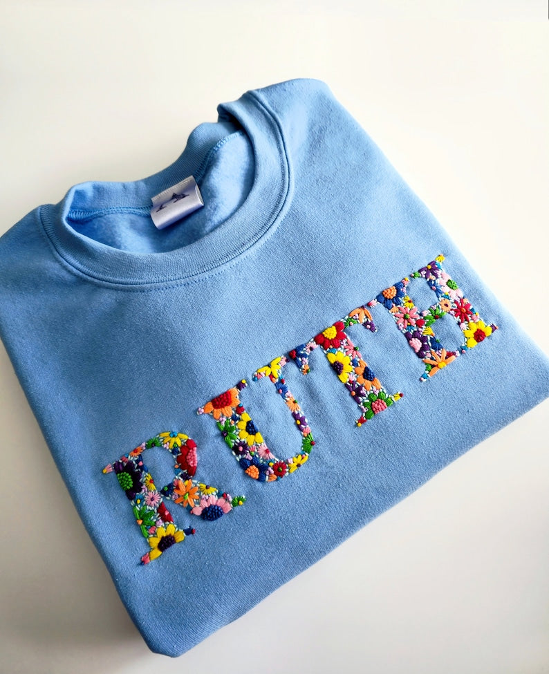 Custom Hand Embroidered Name Sweatshirt | Personalised Hand Embroidered Sweatshirt