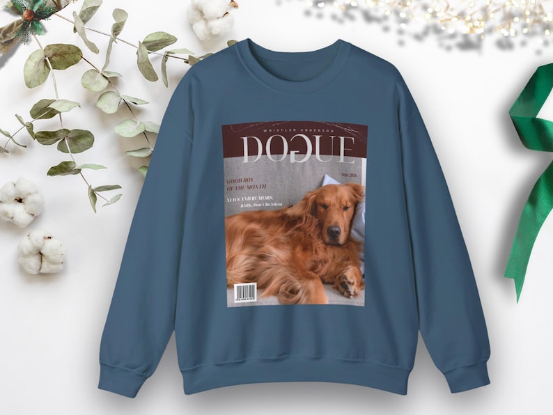 Personalized Dog Photo Sweatshirt Magazine Style Pet Apparel Unique Pet Lover