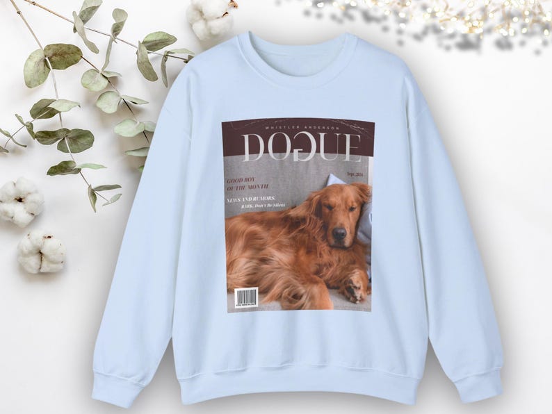 Personalized Dog Photo Sweatshirt Magazine Style Pet Apparel Unique Pet Lover