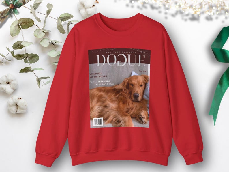 Personalized Dog Photo Sweatshirt Magazine Style Pet Apparel Unique Pet Lover