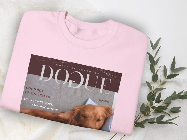 Personalized Dog Photo Sweatshirt Magazine Style Pet Apparel Unique Pet Lover