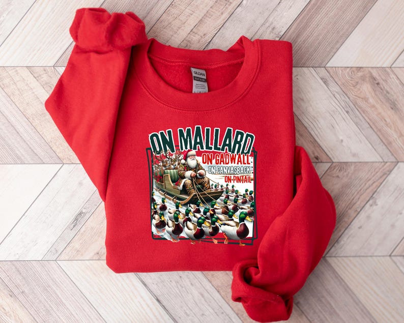 On Mallard On Gadwall Christmas Shirt | Funny Duck Hunting Santa Design