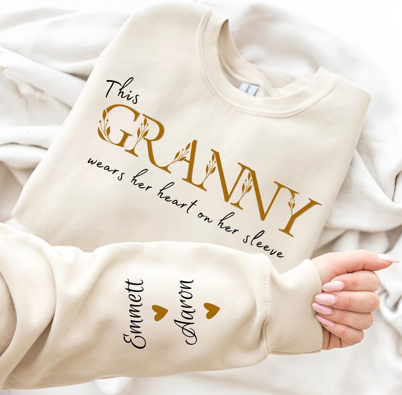 Custom This Grandma Wears Her Heart On Her Sleeve Sweatshirt