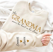 Custom This Grandma Wears Her Heart On Her Sleeve Sweatshirt