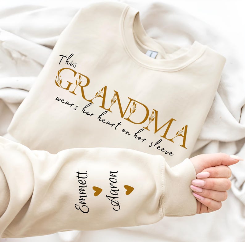 Custom This Grandma Wears Her Heart On Her Sleeve Sweatshirt