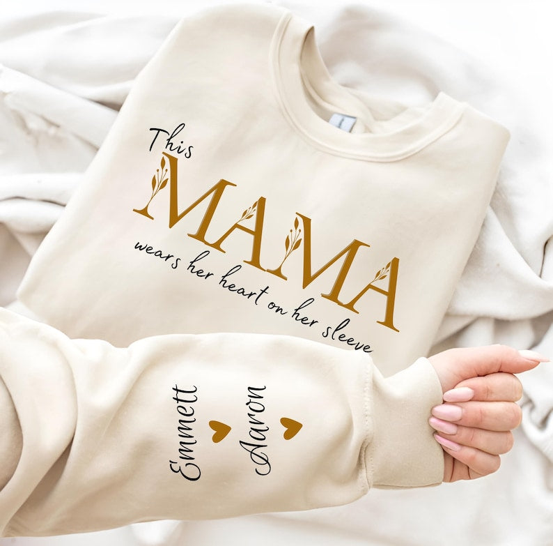 Custom This Grandma Wears Her Heart On Her Sleeve Sweatshirt