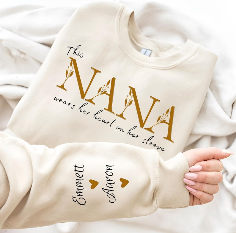 Custom This Grandma Wears Her Heart On Her Sleeve Sweatshirt