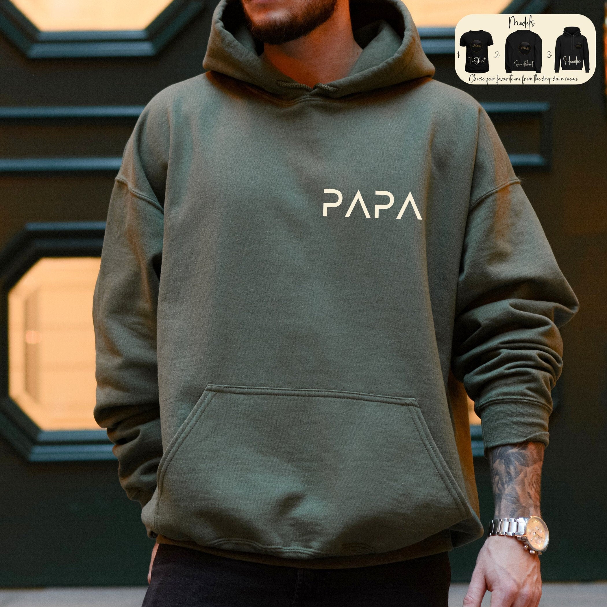 Personalisiertes Papa-Sweatshirt, Papa-T-Shirt, Vatertagsgeschenk, individueller Namens-Papa-Hoodie