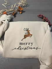 Merry Christmas Embroidered sweatshirt | Reindeer Christmas crewneck