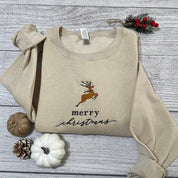 Merry Christmas Embroidered sweatshirt | Reindeer Christmas crewneck