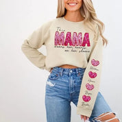 Personalized Name Mama Wears Her Hearts On Her Sleeve Sequin Sweatshirt