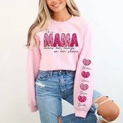 Personalized Name Mama Wears Her Hearts On Her Sleeve Sequin Sweatshirt