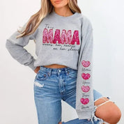 Personalized Name Mama Wears Her Hearts On Her Sleeve Sequin Sweatshirt