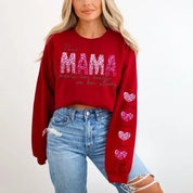 Personalized Name Mama Wears Her Hearts On Her Sleeve Sequin Sweatshirt