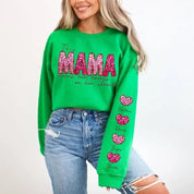 Personalized Name Mama Wears Her Hearts On Her Sleeve Sequin Sweatshirt
