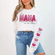 Personalized Name Mama Wears Her Hearts On Her Sleeve Sequin Sweatshirt