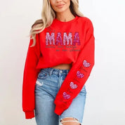 Personalized Name Mama Wears Her Hearts On Her Sleeve Sequin Sweatshirt