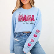 Personalized Name Mama Wears Her Hearts On Her Sleeve Sequin Sweatshirt
