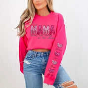 Personalized Name Mama Wears Her Hearts On Her Sleeve Sequin Sweatshirt