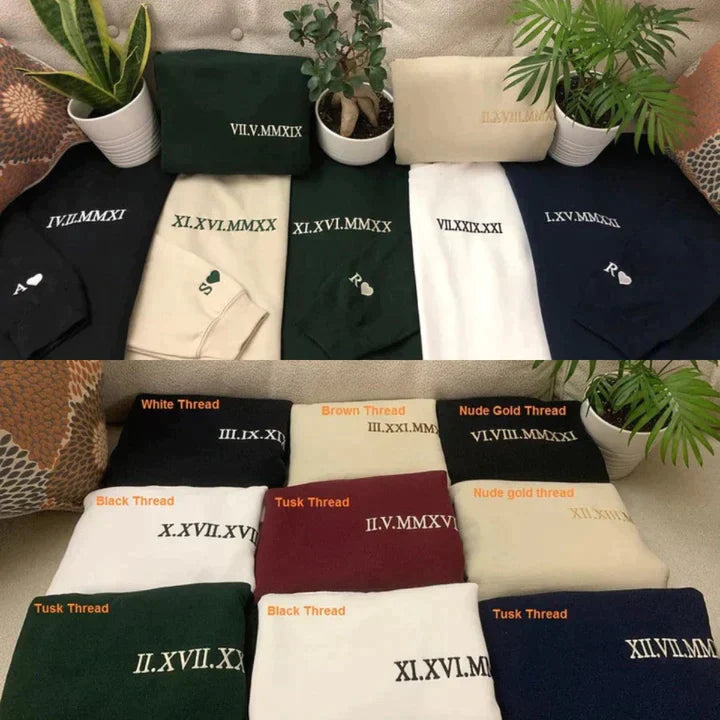 Benutzerdefinierte bestickte römische Zahl Datum Sweatshirt-Valentinstag oder Geburtstagsgeschenk für sie ihn