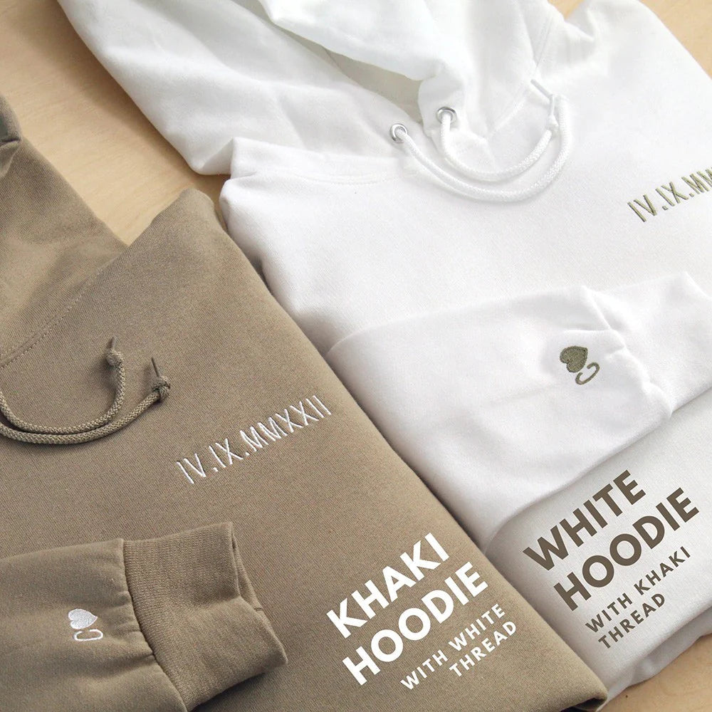 Benutzerdefinierte bestickte römische Zahl Datum Sweatshirt-Valentinstag oder Geburtstagsgeschenk für sie ihn