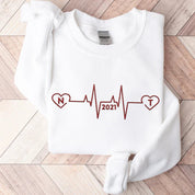 Custom Embroidered Heartbeat Sweatshirt｜With Initials And Year