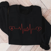 Custom Embroidered Heartbeat Sweatshirt｜With Initials And Year