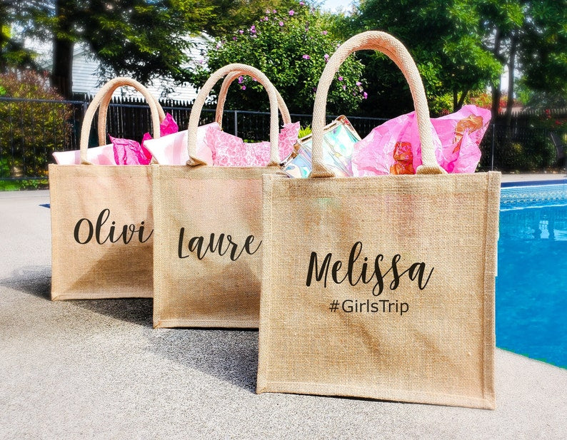 Jute-Einkaufstasche, Strandtasche, Mädchen-Reise-Geschenk 