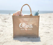 Jute-Einkaufstasche, Strandtasche, Mädchen-Reise-Geschenk 