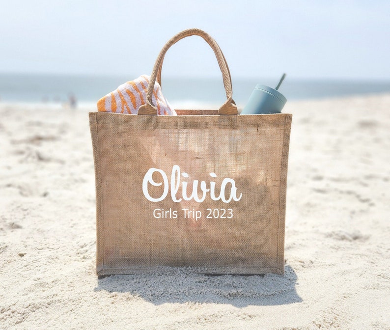 Jute-Einkaufstasche, Strandtasche, Mädchen-Reise-Geschenk 